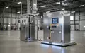 Industrielle Ladestation für fahrerlose Transportsysteme mit einem Sicherheitsschrank in einer Lagerhalle. - Foto: über boerse-global.de