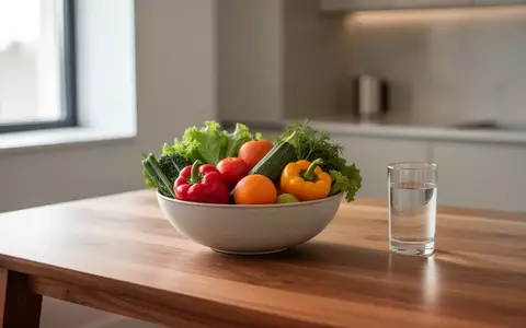 Frisches Gemüse und ein Glas Wasser auf einem Holztisch in einer hellen Küche als Symbol für bewusste Ernährung. - Foto: über boerse-global.de