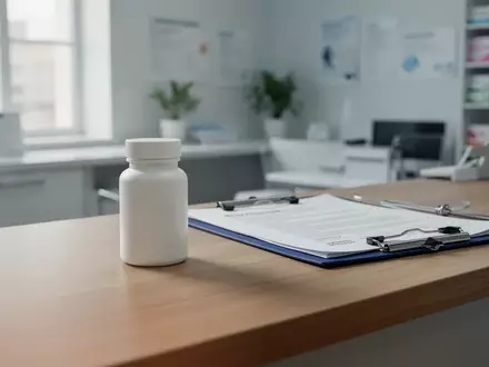 Leere Pillendose und eine medizinische Akte auf einem Apothekentresen. - Foto: über boerse-global.de