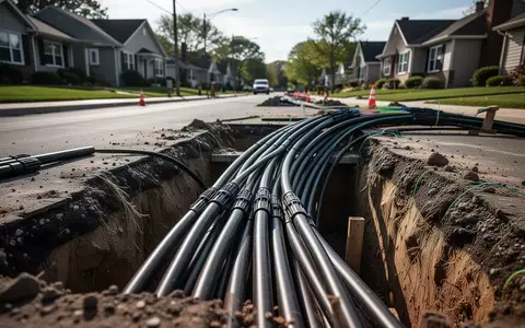 Glasfaserkabel und Leerrohre in einem offenen Graben auf einer Baustelle für Breitbandinfrastruktur. - Foto: über boerse-global.de