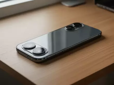 Ein modernes Smartphone liegt auf einem minimalistischen Holztisch, wobei das Licht sanft auf die Kameralinsen reflektiert. - Foto: über boerse-global.de