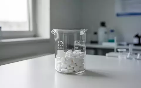 Weiße medizinische Tabletten in einem Glasgefäß auf einem sterilen Labortisch in einer klinischen Forschungsumgebung. - Foto: über boerse-global.de