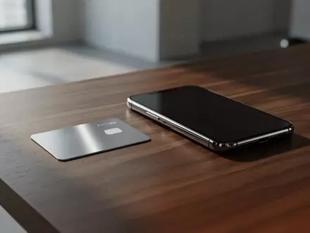 Eine Kreditkarte und ein Smartphone liegen auf einem modernen Schreibtisch in einem minimalistischen Büro. - Foto: über boerse-global.de