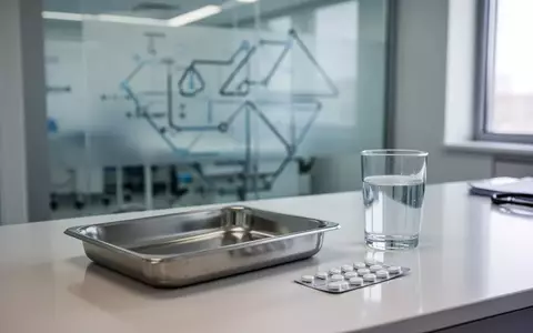 Ein steriles, modernes Arztzimmer mit einem leeren medizinischen Tablett und einer Blisterpackung auf einem weißen Tisch. - Foto: über boerse-global.de