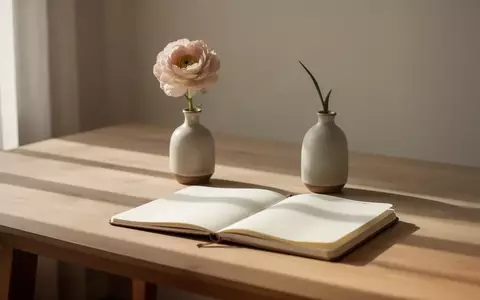 Eine minimalistische, ruhige Szene mit einer einzelnen Blume in einer Vase und einem leeren Notizbuch bei natürlichem Licht. - Foto: über boerse-global.de