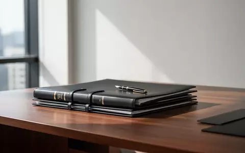 Ein moderner, minimalistischer Schreibtisch mit juristischen Aktenordnern und einem Füllfederhalter in hellem Tageslicht. - Foto: über boerse-global.de