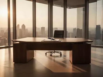 Ein minimalistisch eingerichtetes, modernes Büro mit einem leeren Schreibtisch in der Abendsonne. - Foto: über boerse-global.de