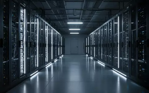 Moderne Serverräume in einem Rechenzentrum mit leuchtenden Rack-Systemen in bläulichem Licht. - Foto: über boerse-global.de