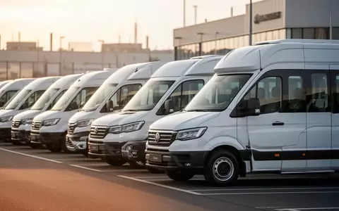 Parkplatz mit modernen gewerblichen Kleinbussen und Nutzfahrzeugen bei Tageslicht. - Foto: über boerse-global.de