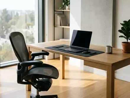 Ein moderner, minimalistischer Büroarbeitsplatz mit einem Laptop mit ausgeschaltetem Bildschirm in einem hellen Raum. - Foto: über boerse-global.de