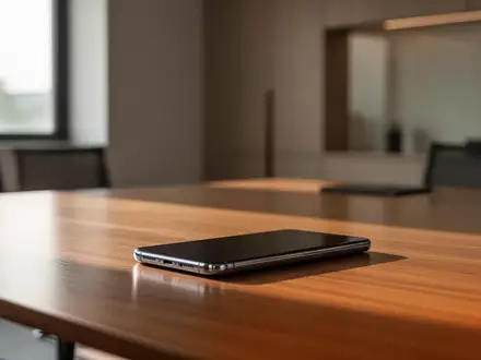 Ein Smartphone liegt auf einem modernen Konferenztisch in einem hellen, minimalistischen Bürogebäude in Islamabad. - Foto: über boerse-global.de