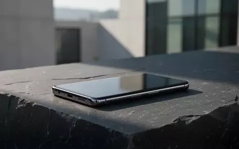 Ein hochwertiges Smartphone liegt auf einer dunklen Steinoberfläche vor einer modernen, unscharfen Architektur. - Foto: über boerse-global.de
