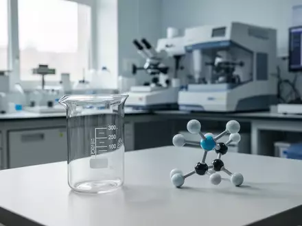 Modernes Laborumfeld mit medizinischer Analyseausrüstung und einem Molekülmodell auf einem Tisch. - Foto: über boerse-global.de