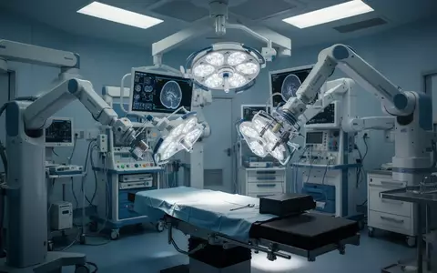 Hochmoderne medizinische Ausrüstung und Roboterarme in einem sterilen Operationssaal für Neurochirurgie. - Foto: über boerse-global.de