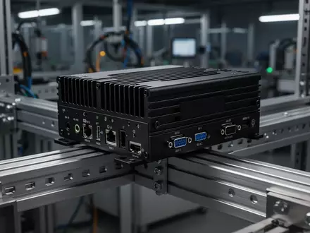 Kompakter, lüfterloser Industrie-PC für Edge-KI-Anwendungen, montiert auf einer DIN-Schiene in einer Fabrikumgebung. - Foto: über boerse-global.de