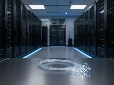 Modernes Rechenzentrum mit serverracks und leuchtenden Glasfaserkabeln als Symbol für kryptografische Sicherheit. - Foto: über boerse-global.de