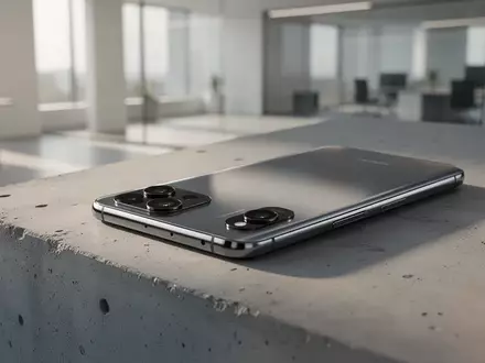 Ein modernes Smartphone liegt auf einem minimalistischen Untergrund in einem hellen, professionellen Büroambiente. - Foto: über boerse-global.de