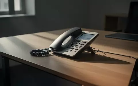 Ein modernes Festnetztelefon auf einem minimalistischen Schreibtisch in einem Büro mit weichem, natürlichem Licht. - Foto: über boerse-global.de