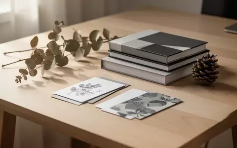 Ein minimalistischer Schreibtisch mit Büchern, Karten und einem Tannenzapfen in warmem, natürlichem Licht. - Foto: über boerse-global.de