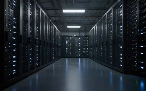 Dunkler Serverraum mit leuchtenden blauen Status-LEDs an den Server-Racks in einer professionellen IT-Infrastruktur. - Foto: über boerse-global.de