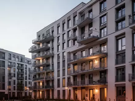 Modernes Wohngebäude in einer deutschen Stadt bei Dämmerung. - Foto: über boerse-global.de