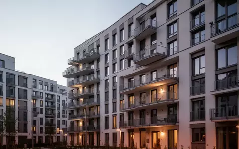 Modernes Wohngebäude in einer deutschen Stadt bei Dämmerung. - Foto: über boerse-global.de