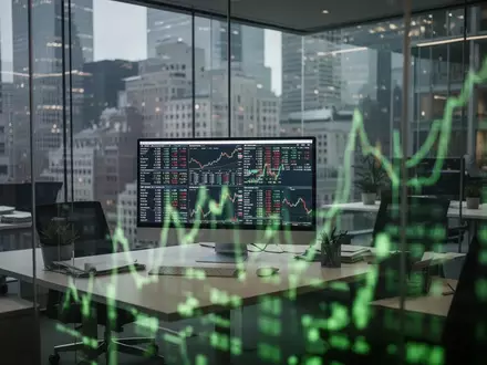 Ein moderner, verschwommener Blick auf einen Handelsarbeitsplatz mit grünen Lichtreflexen, der eine positive Finanzstimmung symbolisiert. - Foto: über boerse-global.de