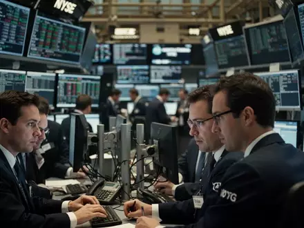 Ein geschäftiger Börsensaal mit Händlern in einer professionellen, dokumentarischen Aufnahme. - Foto: über boerse-global.de