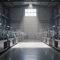 Leere, industrielle Fertigungshalle einer Batteriefabrik mit stillgelegten Maschinen und kühlem Lichteinfall. - Foto: über boerse-global.de
