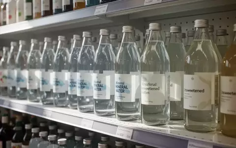 Regal mit verschiedenen Mineralwasserflaschen und ungesüßten Getränken in einem modernen Supermarkt. - Foto: über boerse-global.de