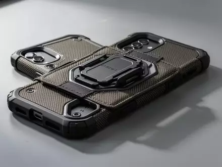 Ein robustes, schwarzes Smartphone-Schutzgehäuse mit integriertem Verriegelungsmechanismus auf einer neutralen Oberfläche. - Foto: über boerse-global.de