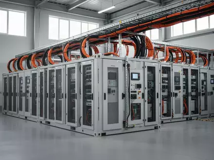 Ein industrielles Batteriespeichersystem mit technischer Verkabelung in einem modernen Betriebsraum. - Foto: über boerse-global.de