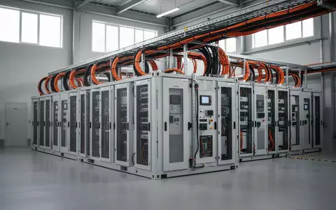 Ein industrielles Batteriespeichersystem mit technischer Verkabelung in einem modernen Betriebsraum. - Foto: über boerse-global.de