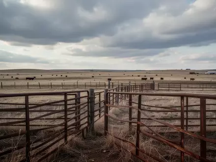 Weite, leere Weideflächen einer Rinderfarm unter einem bewölkten Himmel in den USA. - Foto: über boerse-global.de