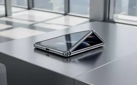 Ein edles, faltbares Smartphone liegt halb zusammengeklappt auf einer modernen Aluminiumoberfläche in einem hellen Raum. - Foto: über boerse-global.de
