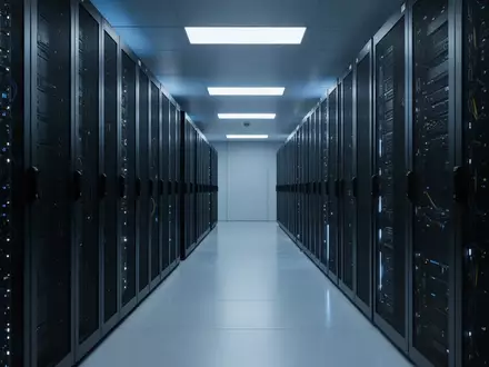 Modernes Rechenzentrum mit leeren Server-Racks in kühler Beleuchtung. - Foto: über boerse-global.de
