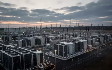 Industrielle Rechenzentrumsanlage in New Jersey mit großen Kühlanlagen und Energieinfrastruktur bei Dämmerung. - Foto: über boerse-global.de