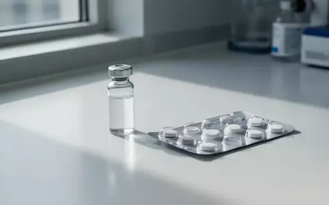 Medizinisches Labor mit einem einzelnen Fläschchen und einer Blisterpackung auf einem sauberen, weißen Labortisch. - Foto: über boerse-global.de