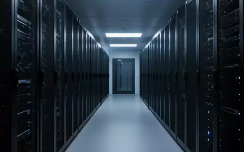 Moderne Serveranlage mit dunklen Racks und blauer Beleuchtung in einem professionellen Rechenzentrum. - Foto: über boerse-global.de