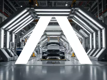 Moderne, technologisch fortschrittliche Fertigungshalle in einer Automobilfabrik mit atmosphärischer Beleuchtung. - Foto: über boerse-global.de