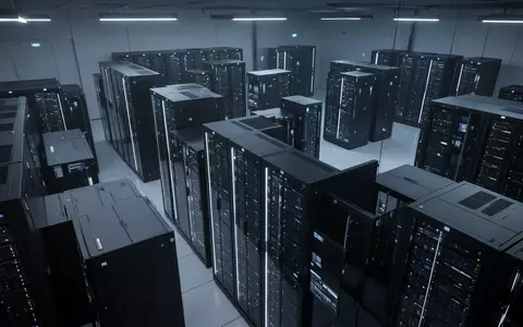 Ein moderner Serverraum mit ordentlich angeordneten, blau beleuchteten Server-Racks in einer minimalistischen Umgebung. - Foto: über boerse-global.de