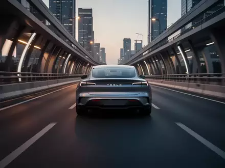 Ein modernes Elektrofahrzeug fährt auf einer urbanen Autobahn bei Dämmerung, Fokus auf die perspektivische Straßenführung. - Foto: über boerse-global.de