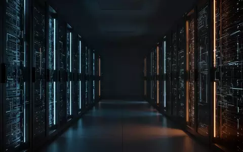 Dunkler Serverraum mit leuchtenden Serverschränken in einem modernen Rechenzentrum als Symbol für Cybersicherheit. - Foto: über boerse-global.de
