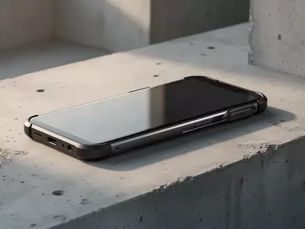 Ein robustes Smartphone auf einer minimalistischen Betonoberfläche in natürlichem Licht zur Darstellung von Langlebigkeit. - Foto: über boerse-global.de