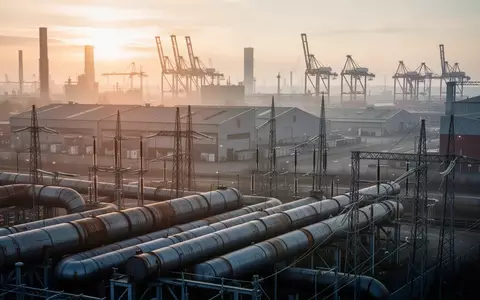 Industriehafen in Gelsenkirchen mit sichtbaren Versorgungsleitungen und Hafenkranen vor einer Industriekulisse. - Foto: über boerse-global.de