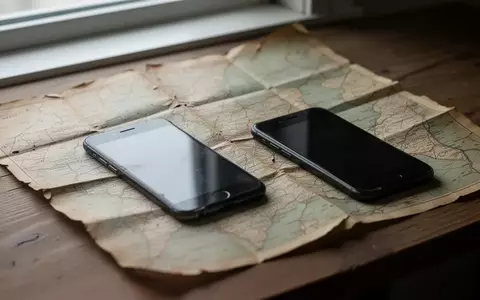 Eine gefaltete Landkarte aus Papier liegt neben einem dunklen Smartphone auf einem Holztisch. - Foto: über boerse-global.de