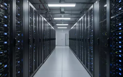 Reihen von Server-Racks in einem modernen Rechenzentrum mit blauer Beleuchtung. - Foto: über boerse-global.de
