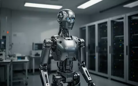 Ein humanoider Forschungsroboter in einem abgedunkelten, modernen Laborraum. - Foto: über boerse-global.de