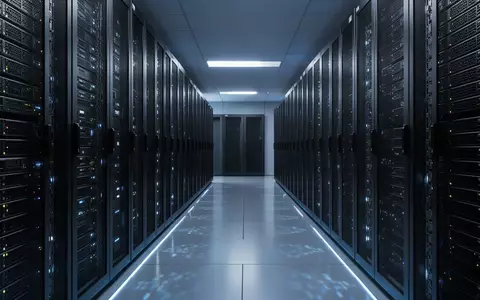 Moderne Server-Infrastruktur in einem klimatisierten Rechenzentrum mit blauer Beleuchtung. - Foto: über boerse-global.de