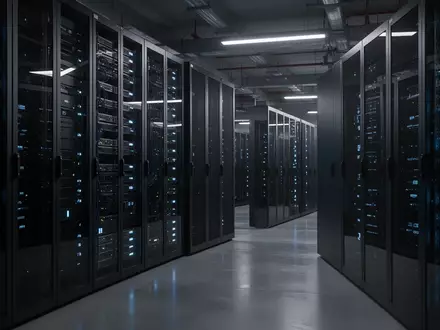 Reihen von Server-Racks in einem modernen, menschenleeren Rechenzentrum mit bläulicher Beleuchtung. - Foto: über boerse-global.de